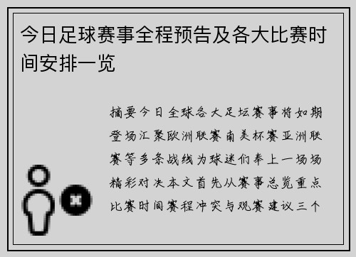 今日足球赛事全程预告及各大比赛时间安排一览
