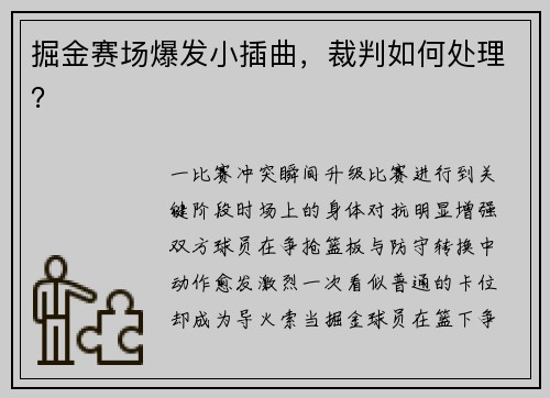 掘金赛场爆发小插曲，裁判如何处理？